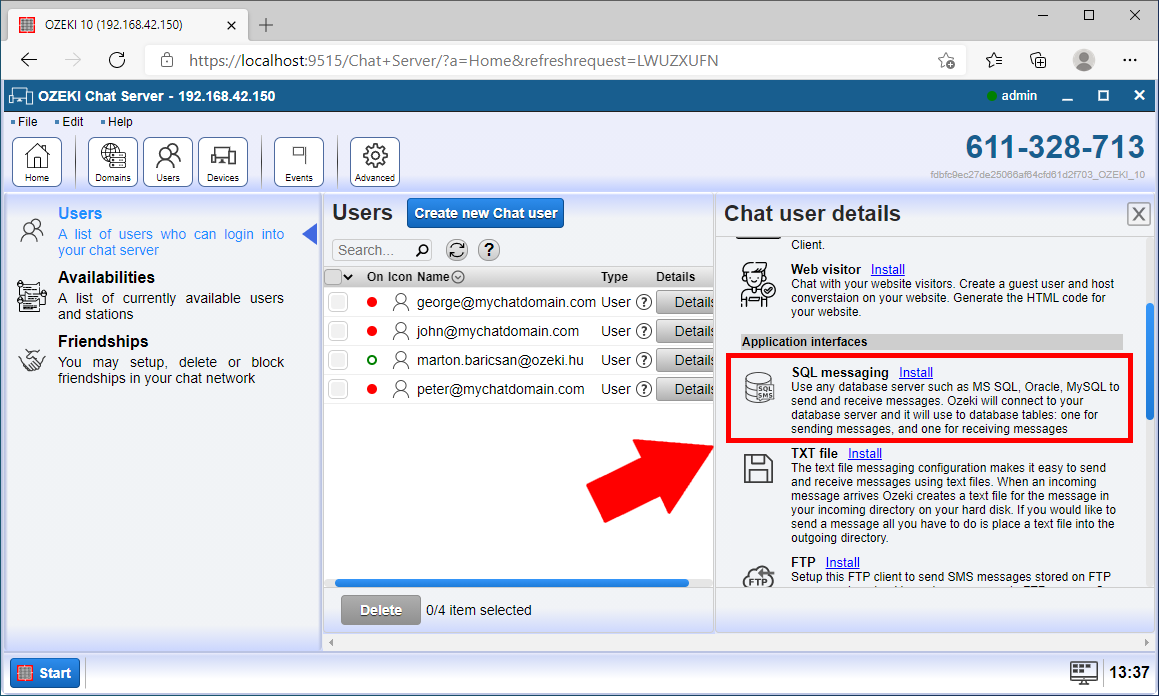install sql messaging user