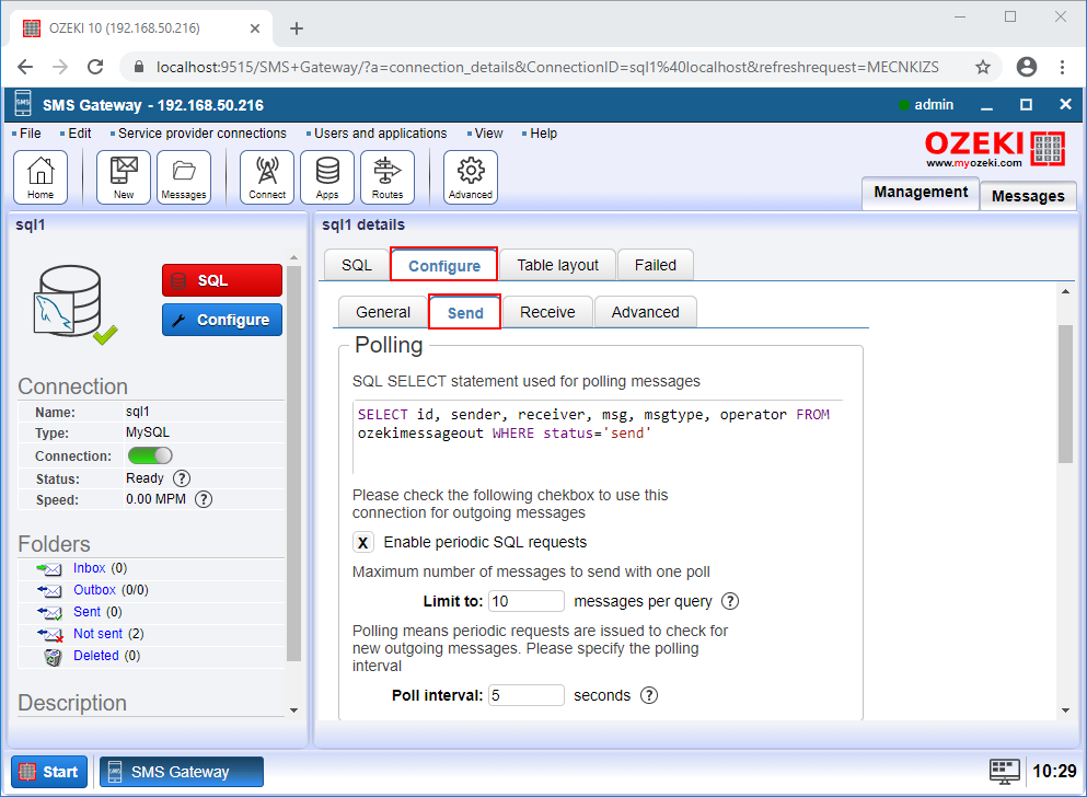 sql connection configure menu