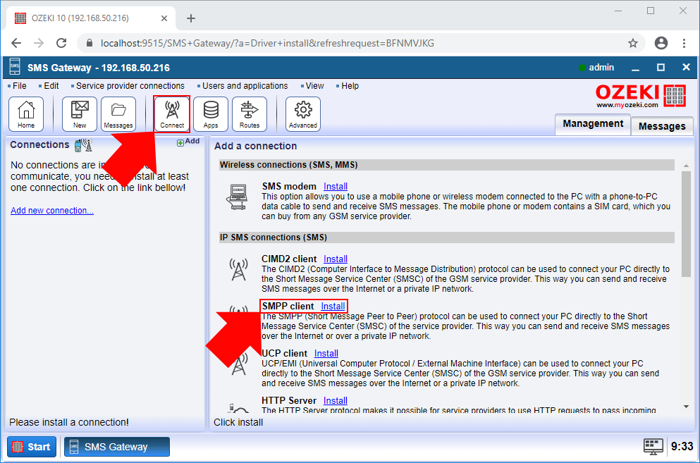 how to install a smpp client connection