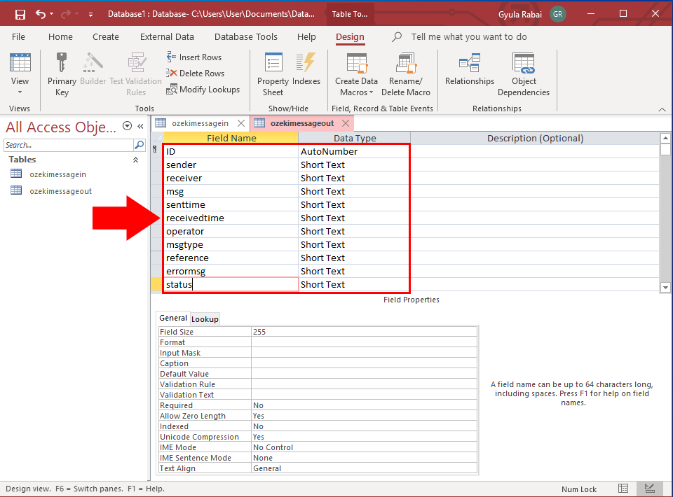 create ozekimessageout table