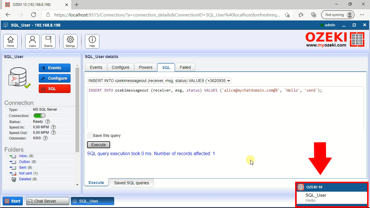 get the test message