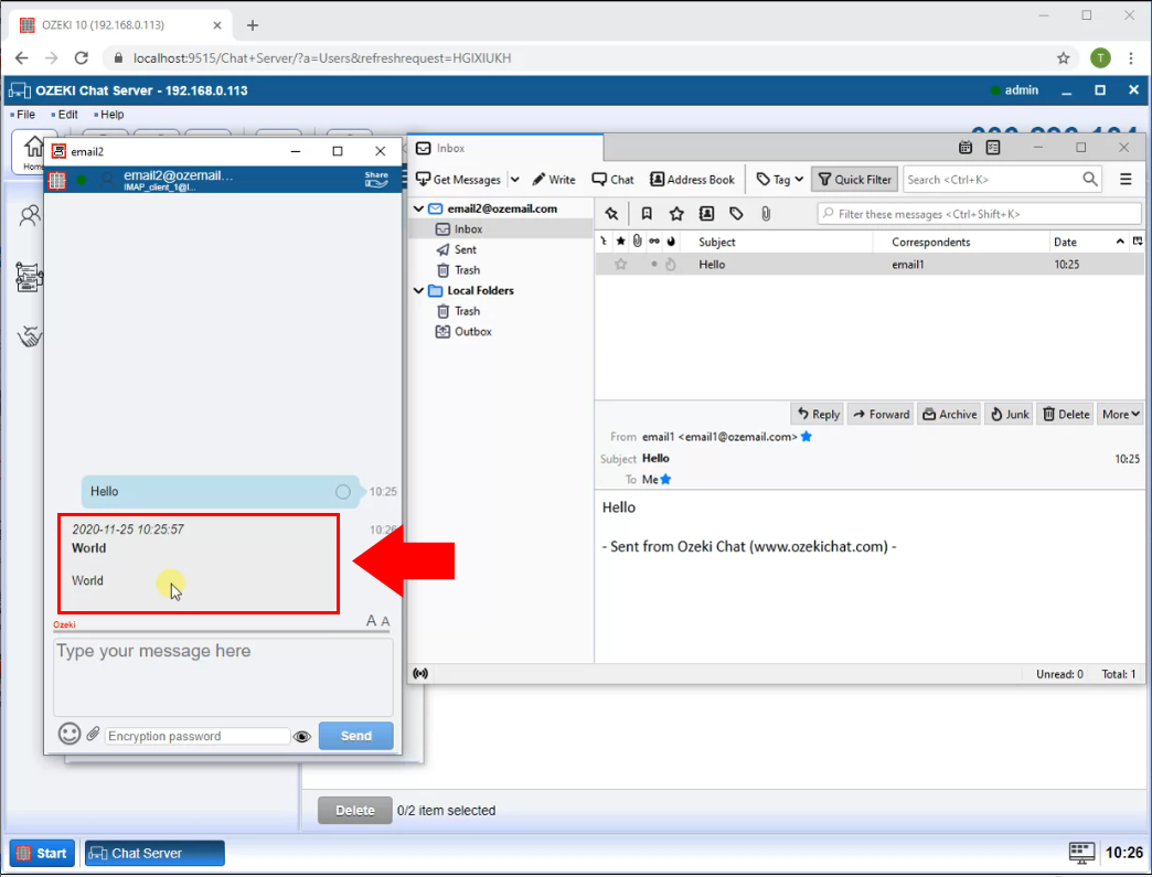 e-mail received in chat