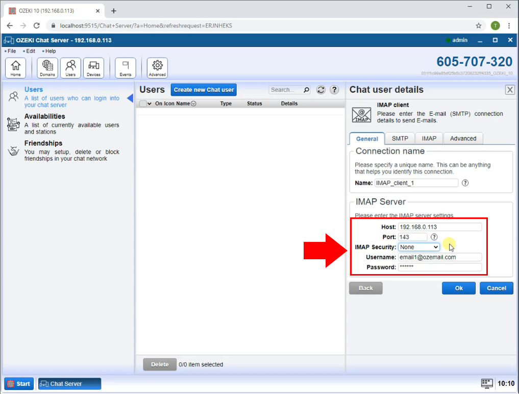 imap server settings