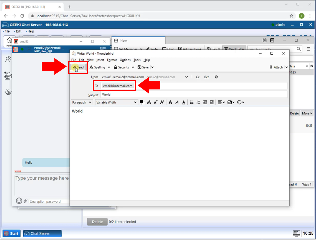 send e-mail to chat user