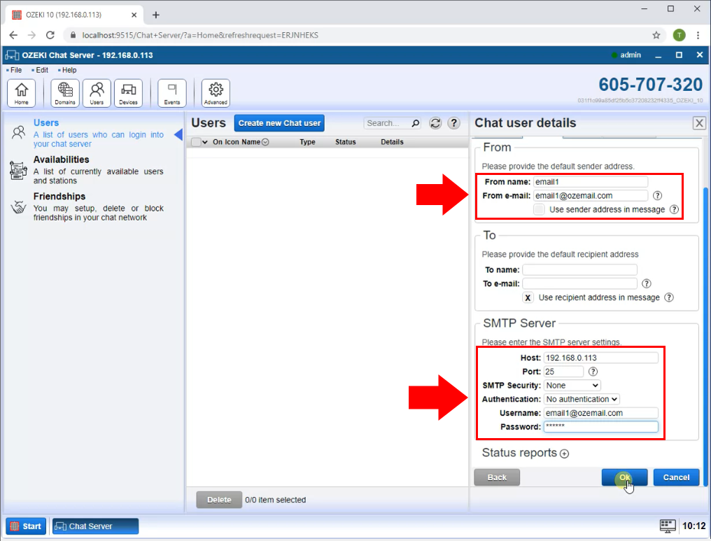 smtp server settings