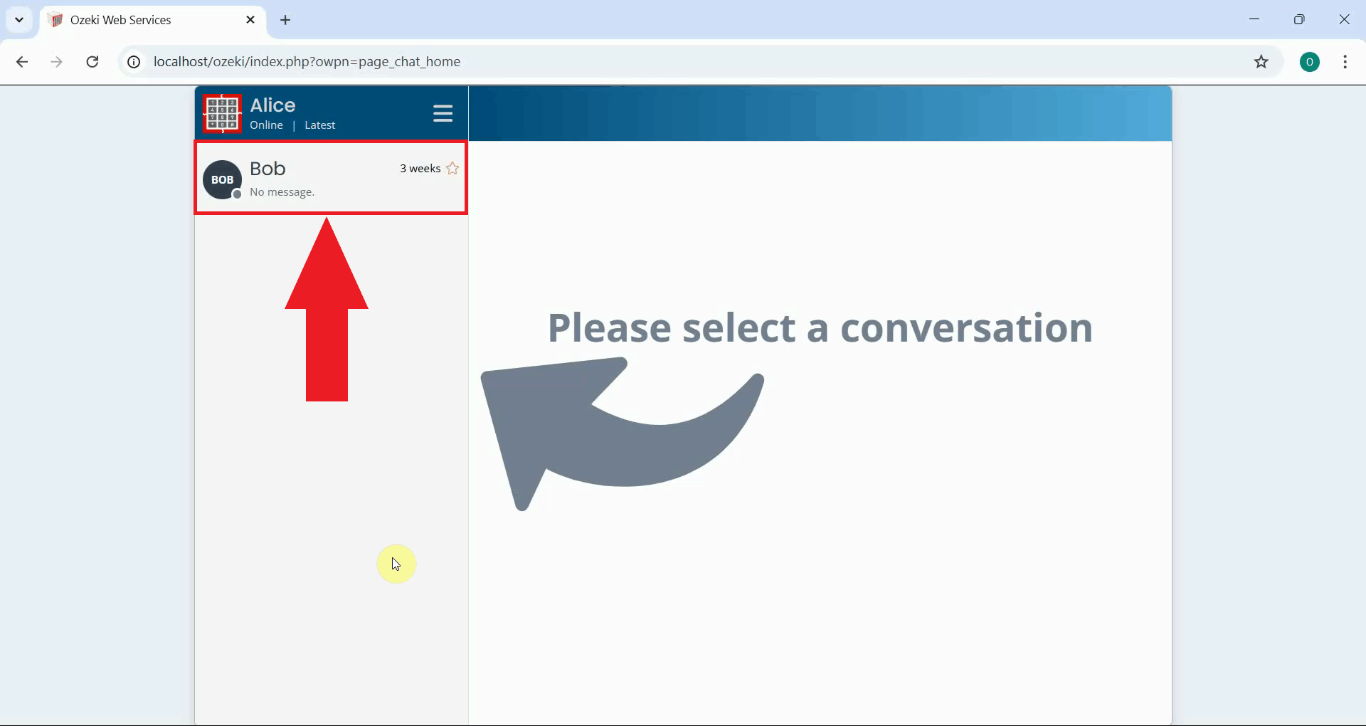 Select or create a conversation in Ozeki Chat